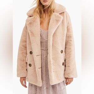 EUC Free People Kate Faux Fur Coat in Apricot